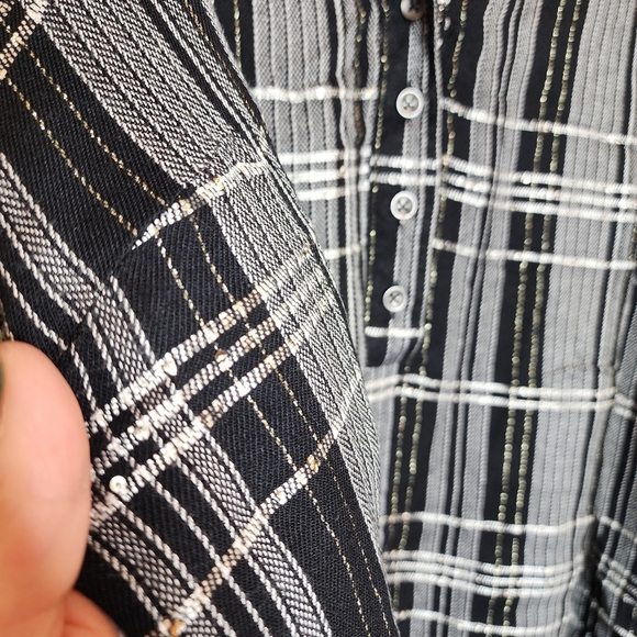 Lane Bryant Gold Metallic Black Grey Plaid Popover Button Shirt Peplum Back 3X - Picture 13 of 16